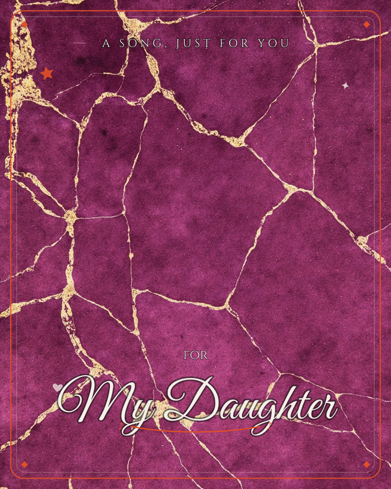 A deep magenta surface, textured like aged velvet or stone, is fractured with veins of shimmering gold that spread across it like a kintsugi repair, a just because e-card design