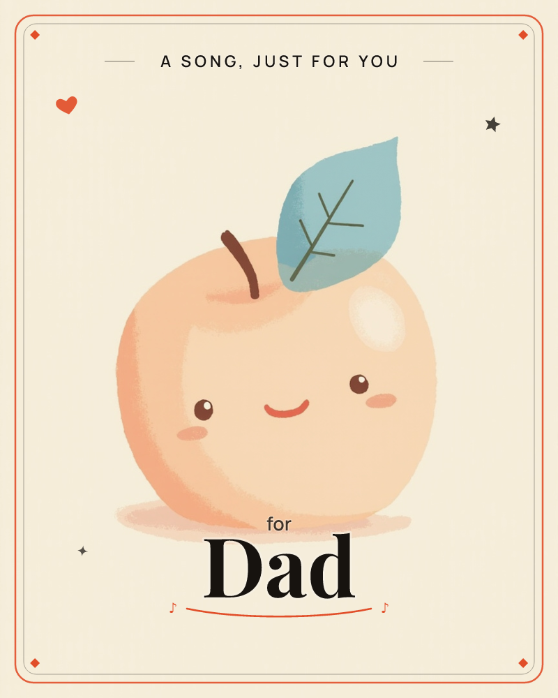 A single pale peach with a cheerful smiling face sits centred on a soft cream background, a just because e-card design