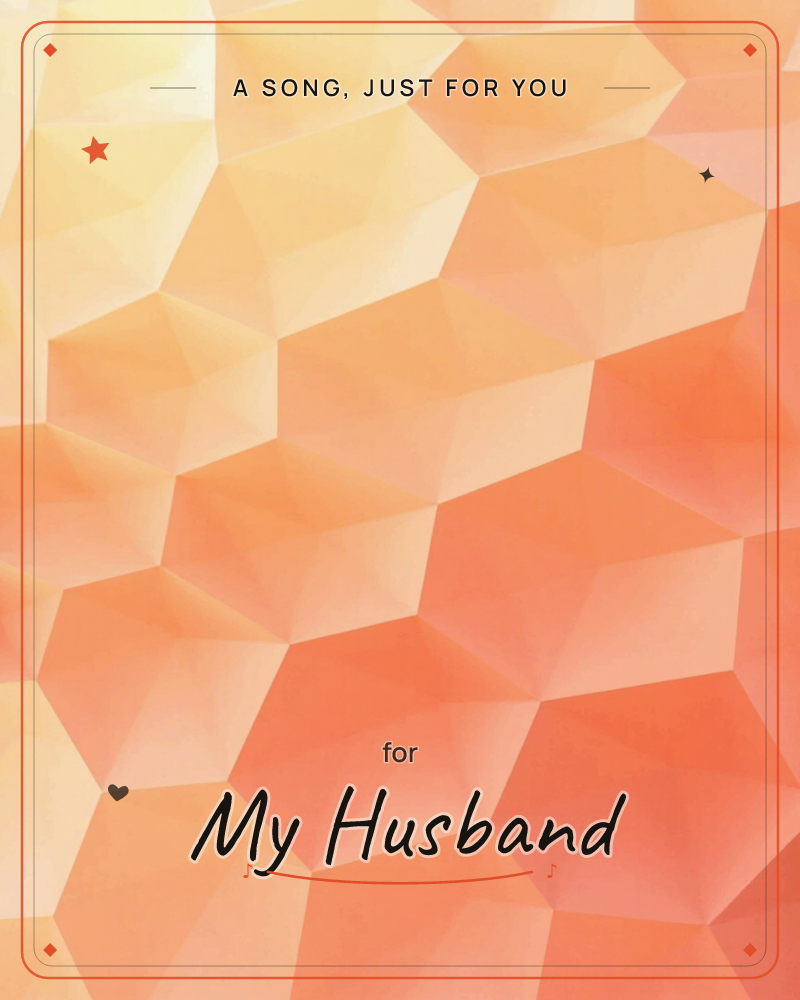 An abstract pattern of low-poly hexagonal facets glows in warm sunset tones, brightening to pale gold at the top left and deepening to dark charcoal…, a just because e-card design