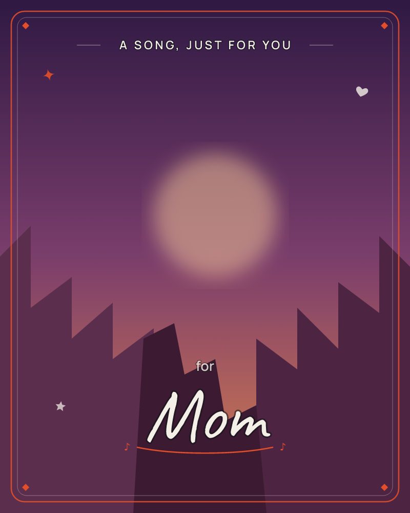 A glowing full moon hangs low in a deep purple sky, its soft light fading into dusky rose near the horizon, a just because e-card design by @DittyCityTeam