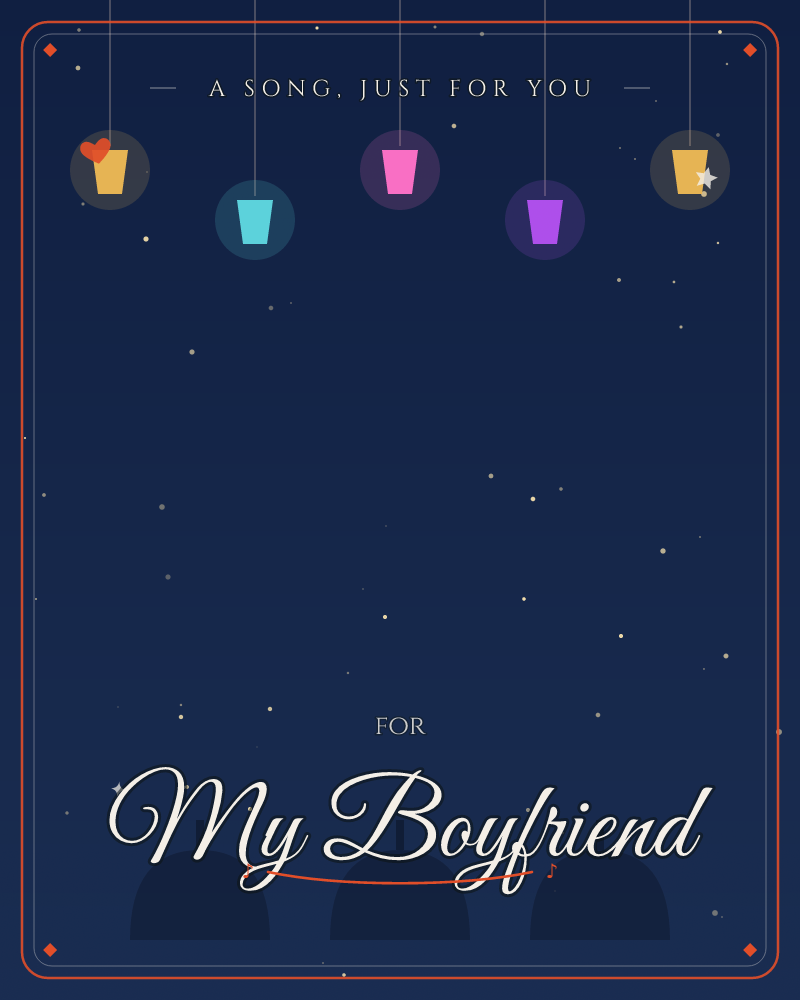 Colored lanterns dangling over a starlit desert night, dark domes sleeping beneath the quiet sky, a just because e-card design by @DittyCityTeam