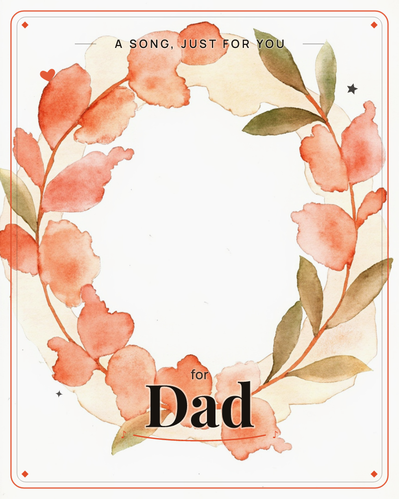 A circular wreath of watercolour foliage sits against a soft cream halo on a white background, a just because e-card design