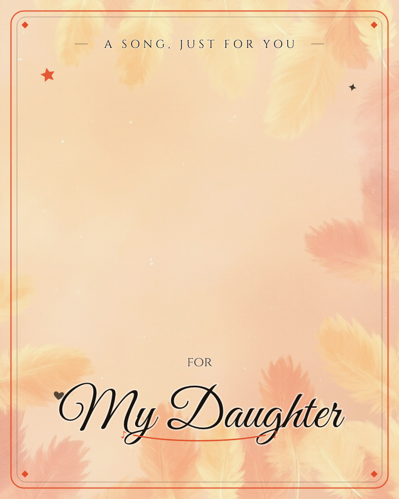 Soft feathers in warm gold, peach and coral drift in from every corner of the page, framing a hazy, glowing centre with a faint scattering of light specks, a just because e-card design
