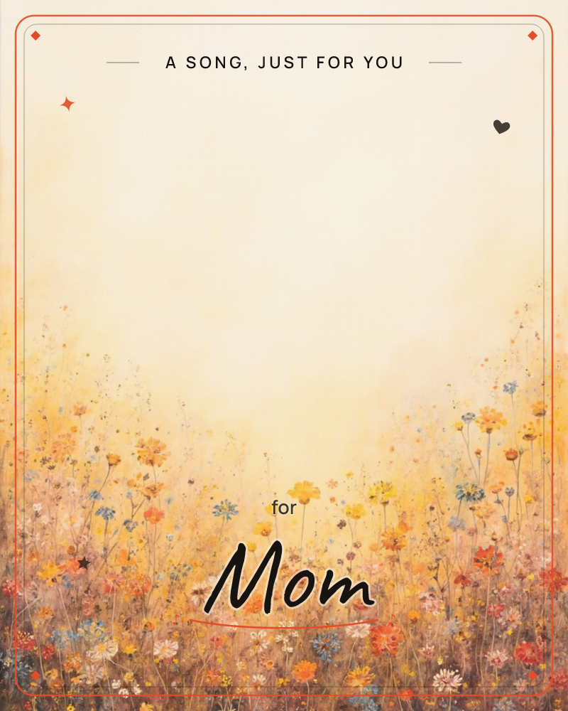 A meadow of wildflowers rises along the bottom edge of the page, painted in loose dabs of yellow, orange, red and blue against slender stems, a just because e-card design