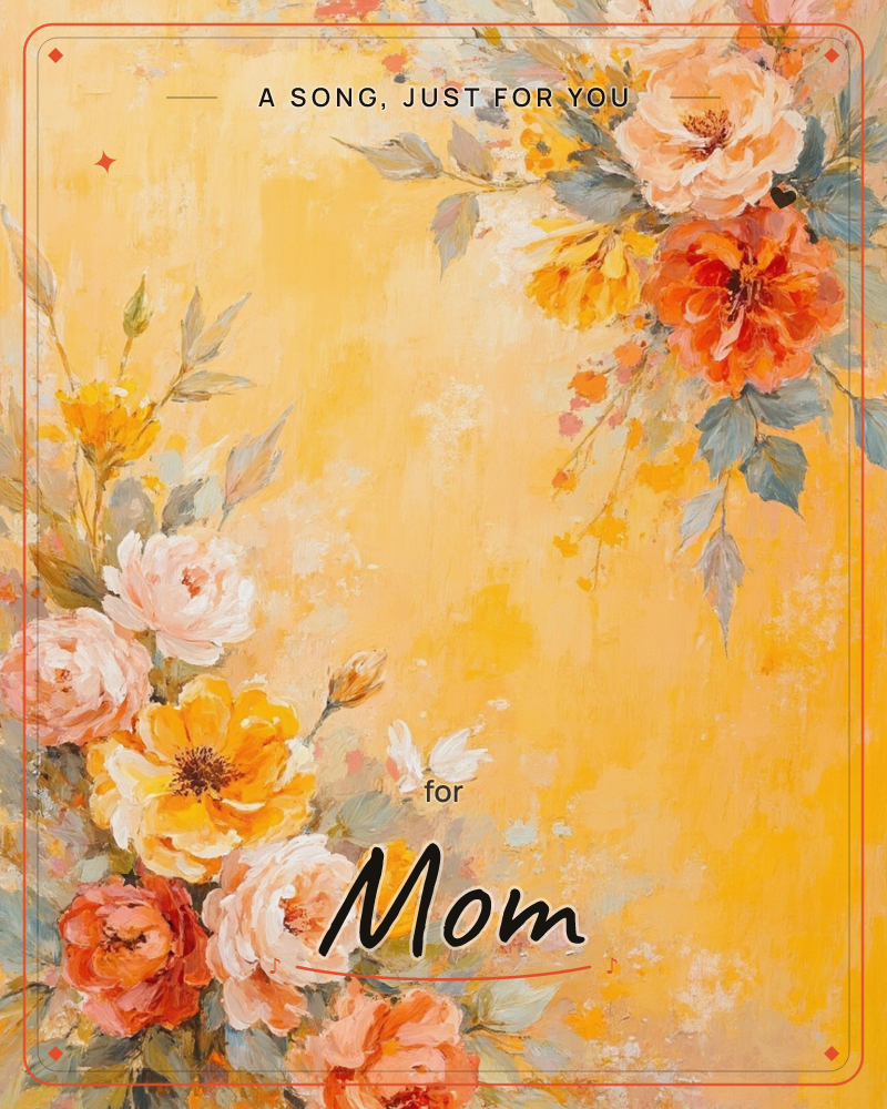 A golden-yellow canvas glows behind two loose clusters of roses and blossoms, one spilling across the bottom left corner and another draped over the…, a just because e-card design