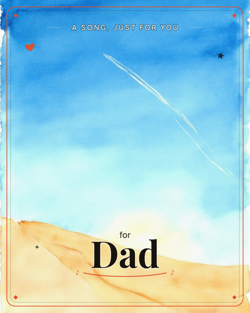 A wide watercolour sky deepens from pale horizon-glow to rich blue overhead, with a single faint jet trail streaking diagonally across it, a just because e-card design