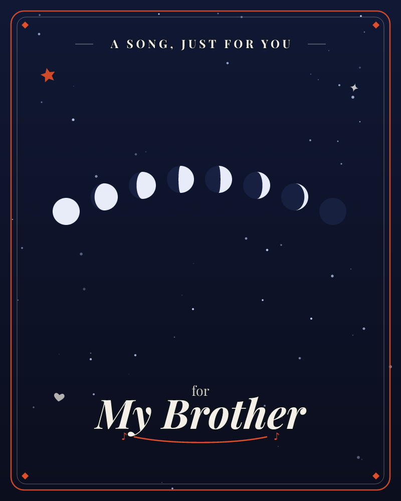 A deep midnight-blue sky holds a gentle arc of moons, each rendered in a different phase from full to nearly dark, tracing a soft curve like a smile…, a just because e-card design by @DittyCityTeam