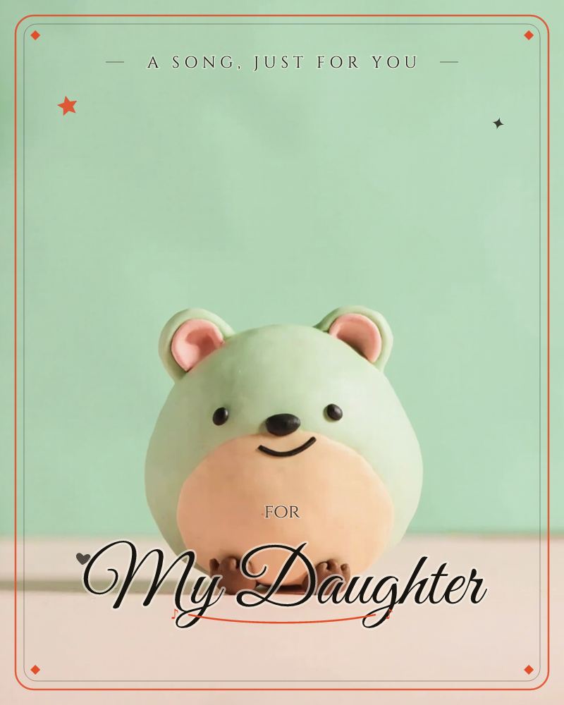 A round, plump little bear figure sits alone against a softly lit sage-green backdrop, its stubby paws and tiny ears catching the light, a just because e-card design