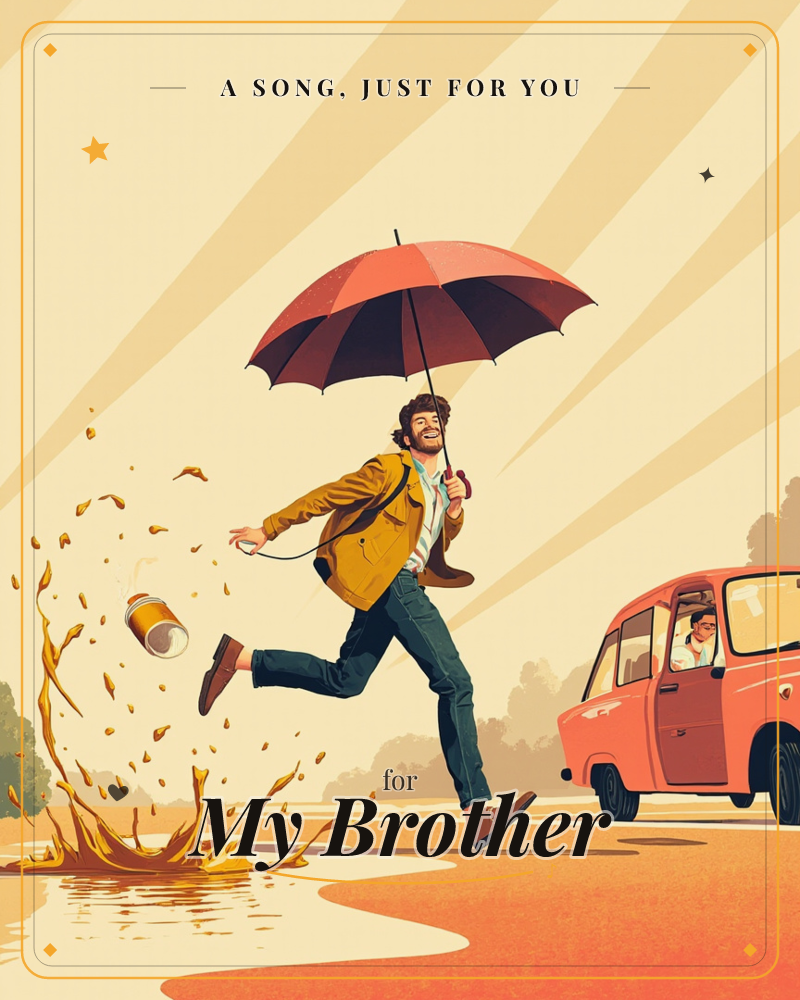 A flat vector illustration in warm orange and mustard tones, a just because e-card design
