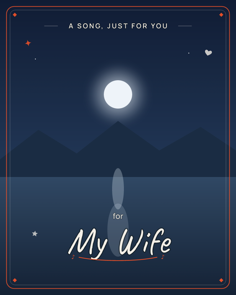 A full moon glows above a silhouetted mountain range, its reflection stretching down a still, dark lake toward the viewer, a just because e-card design by @DittyCityTeam
