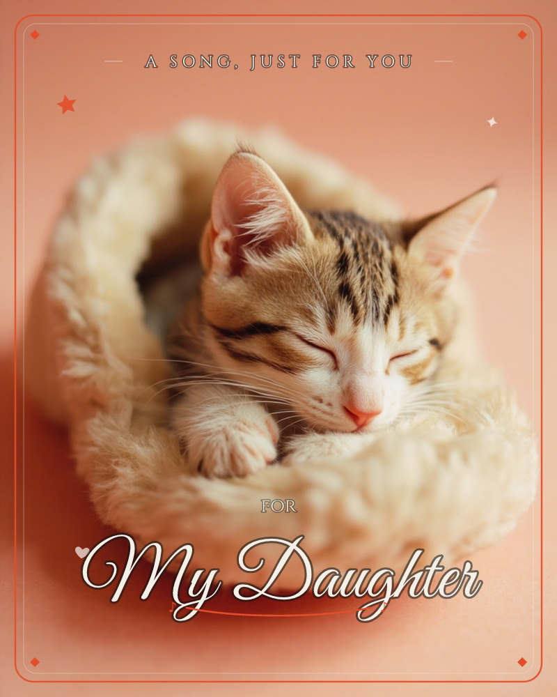 A tabby kitten is curled up fast asleep inside a soft, fluffy cream slipper, its paws tucked under its chin and whiskers splayed against the fleece, a just because e-card design