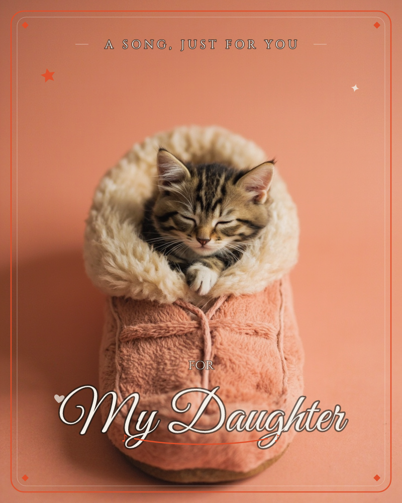 A tiny tabby kitten dozes curled inside a fleece-lined suede slipper, its eyes shut and paw tucked over the fuzzy rim, a just because e-card design