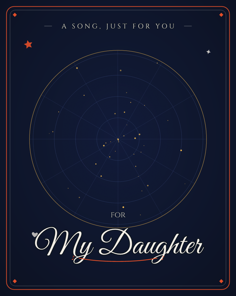 A circular star chart glows against a deep midnight-blue background, its faint grid lines radiating out like a compass rose, a just because e-card design by @DittyCityTeam