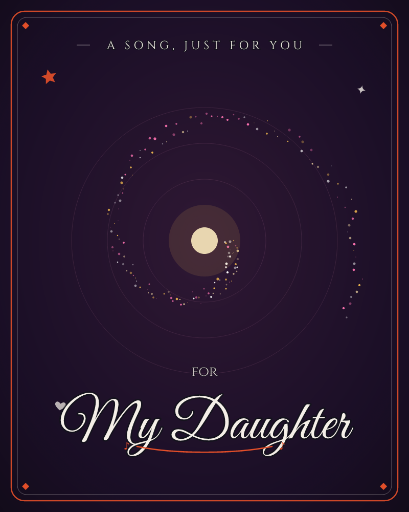 A glowing cream-coloured orb sits at the centre of a deep plum-black void, ringed by faint concentric circles like orbits, a just because e-card design by @DittyCityTeam