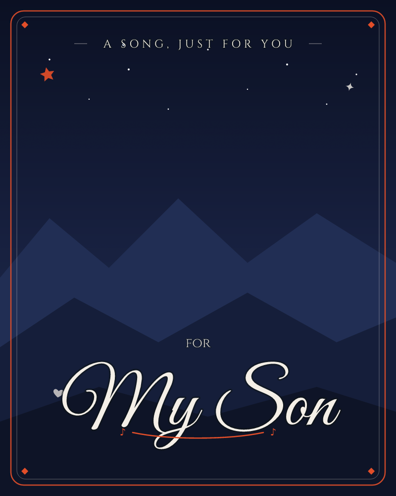 A minimalist night scene shows layered mountain silhouettes in deep navy tones, receding into darkness with a scattering of small white stars overhead, a just because e-card design by @DittyCityTeam