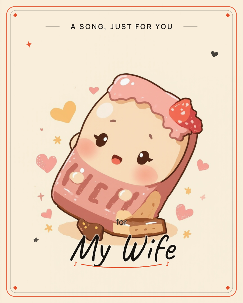 A kawaii-style toast slice with pink strawberry icing and a berry slice tucked into its top corner beams a shy, blushing smile, a just because e-card design