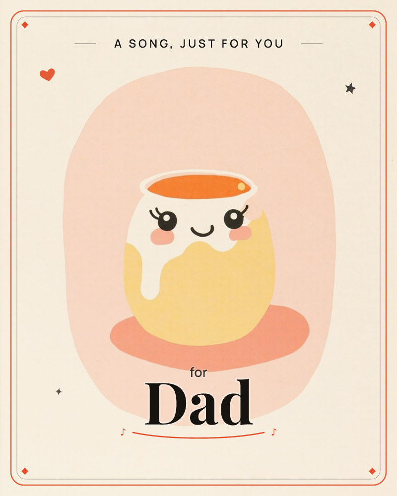 A cheerful cartoon cup with a rosy-cheeked smiling face sits against a soft pink, rounded backdrop, a just because e-card design