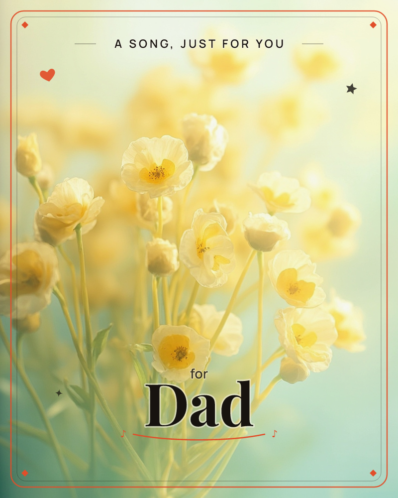 A cluster of pale yellow poppy-like blooms rises on slender stems against a soft turquoise background, their petals dissolving into a hazy backlight, a just because e-card design