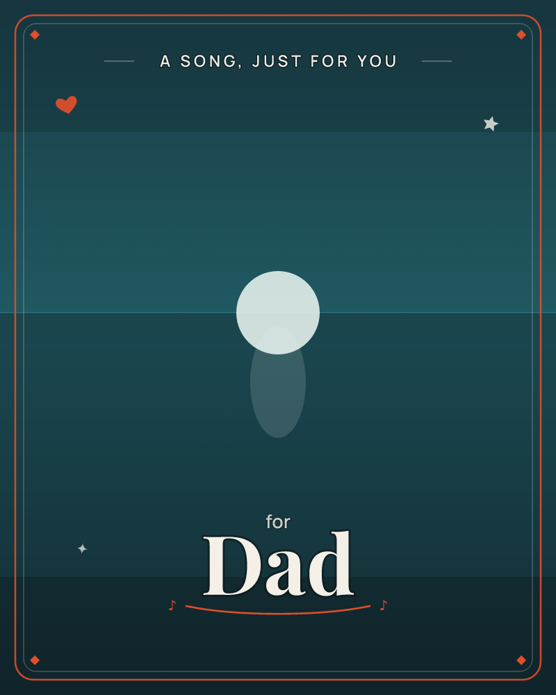 A single pale sphere floats above a dark teal horizon, casting a soft oval shadow beneath it like a moon suspended over still water, a just because e-card design by @DittyCityTeam