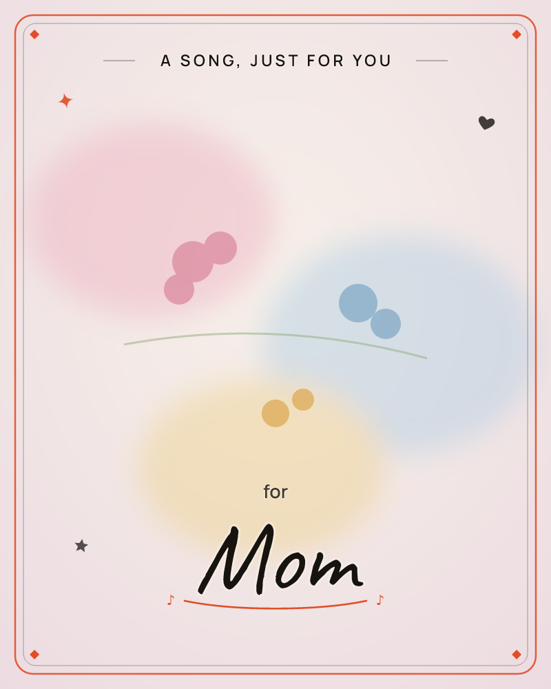 Three soft blurred clouds of colour, pink, blue, and gold, hover against a hazy pale backdrop, each holding a small cluster of solid dots in a…, a just because e-card design by @DittyCityTeam