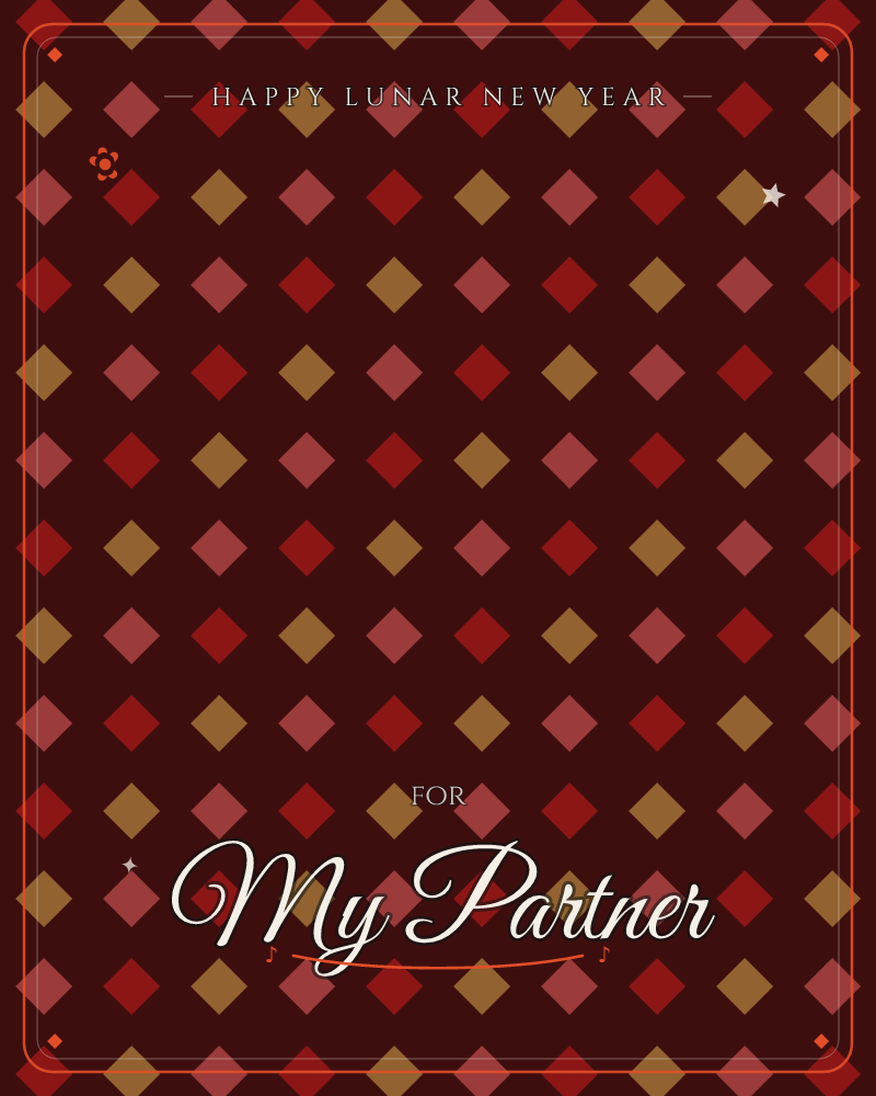 A repeating diamond pattern in deep crimson, rust, and muted gold sits against a dark maroon background, glowing faintly brighter at the centre and…, a lunar new year e-card design by @DittyCityTeam
