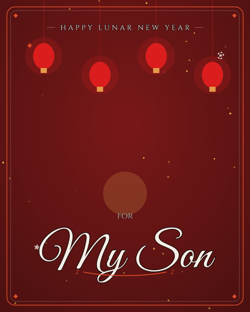 Red lanterns swaying against a smoldering crimson sky, golden sparks drifting like whispered secrets into the dark, a lunar new year e-card design by @DittyCityTeam