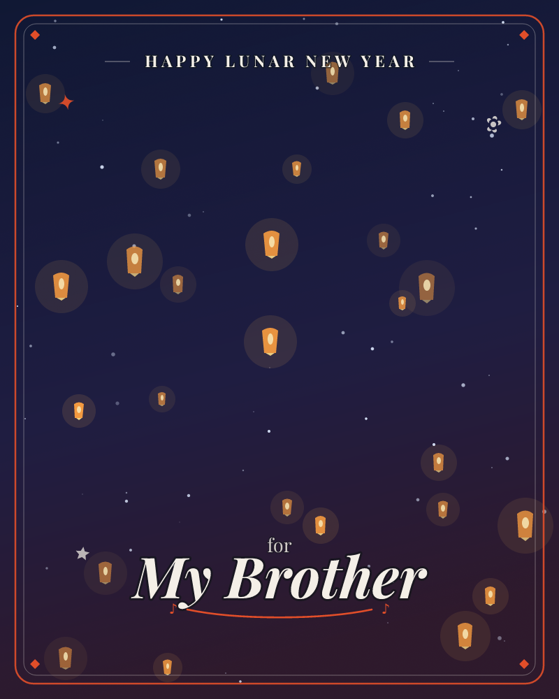 A deep night sky fades from indigo to near-black, scattered with tiny white stars and dozens of glowing paper lanterns drifting upward, a lunar new year e-card design by @DittyCityTeam