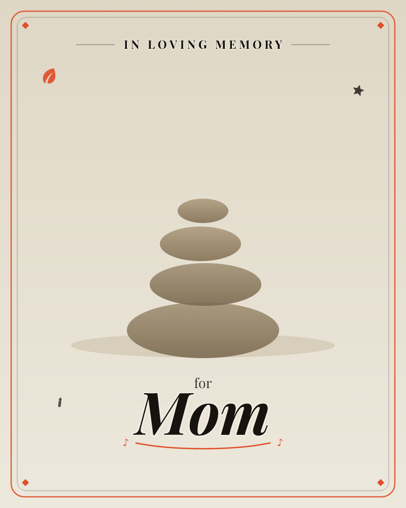 A simple cairn of four smooth stones is stacked largest to smallest against a soft, vignette-toned beige background, casting a single gentle shadow…, a memory e-card design by @DittyCityTeam