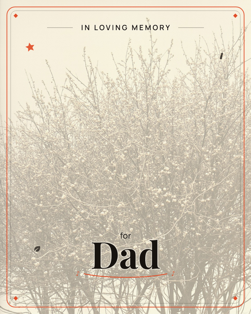 A dense thicket of bare branches fills the frame, scattered with small round berries or buds, all rendered in a soft, bleached sepia tone against a…, a memory e-card design