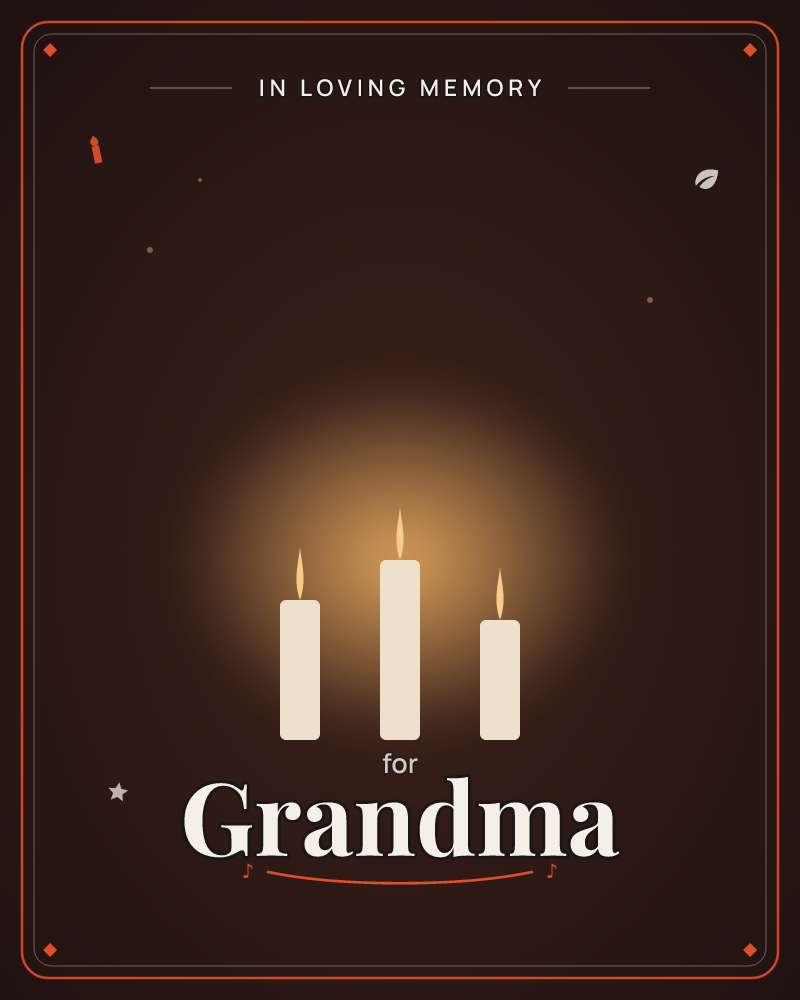 Three plain white candles of varying heights stand together against a near-black background, their flames casting a warm golden glow that fades into…, a memory e-card design by @DittyCityTeam