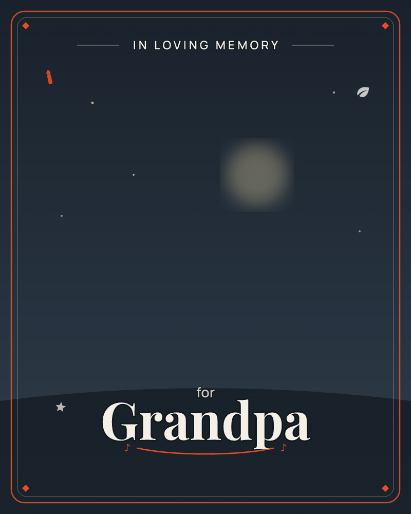 A quiet night sky settles over a dark rolling hill, with a soft, glowing full moon hanging above the horizon, a memory e-card design by @DittyCityTeam