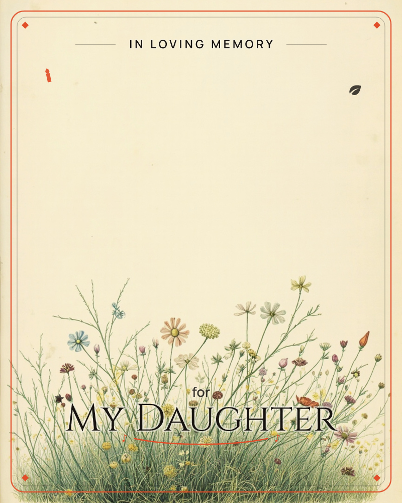 A delicate row of wildflowers grows along the bottom edge of the card, their thin stems reaching up into a wide expanse of soft, creamy blank space, a memory e-card design