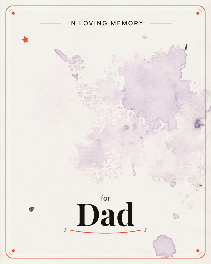 A soft bloom of lavender watercolour spreads across the upper right of a cream page, with pale snowflake-like shapes ghosted into the wash where the…, a memory e-card design
