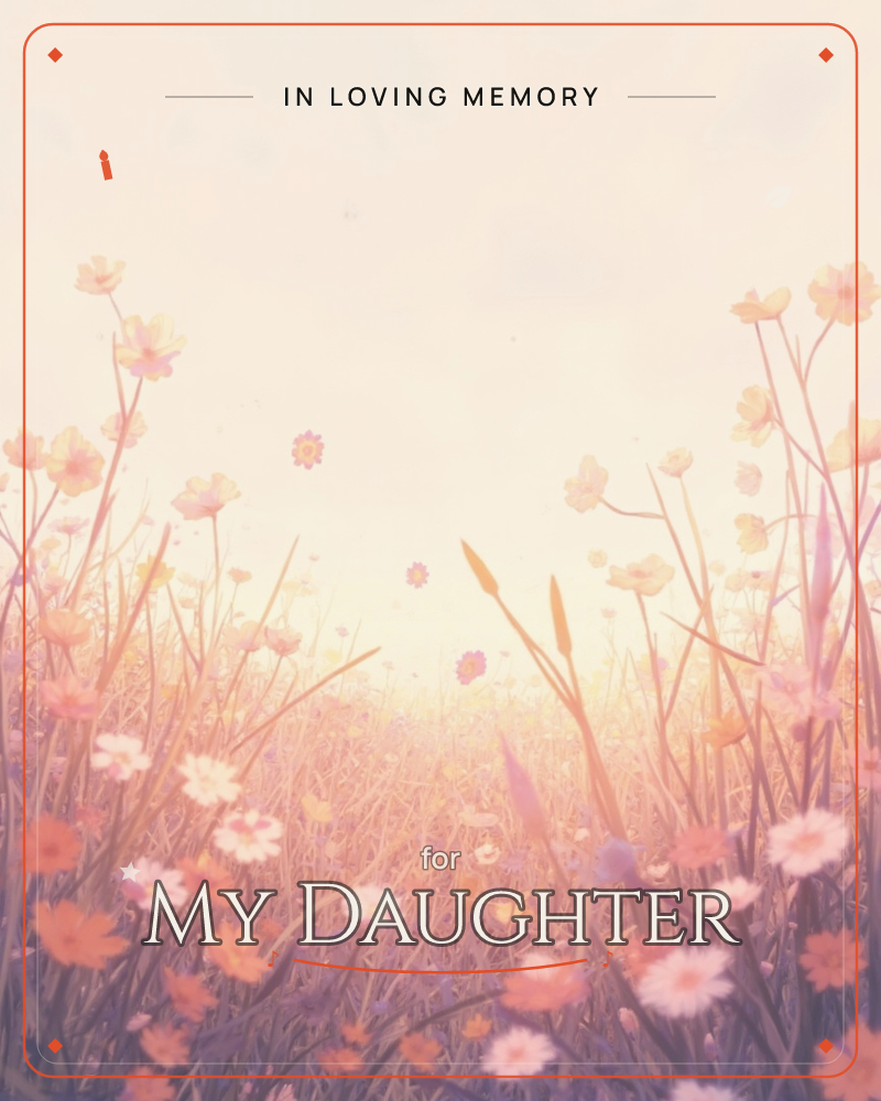 A meadow of cosmos flowers glows in soft backlight, their thin stems and petals dissolving into a hazy, sun-washed horizon, a memory e-card design