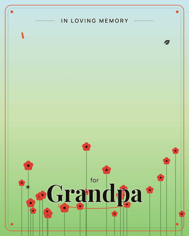 A meadow of simple red poppies rises on thin green stems against a soft gradient sky that fades from grey at the top through pale green into deeper…, a memory e-card design by @DittyCityTeam