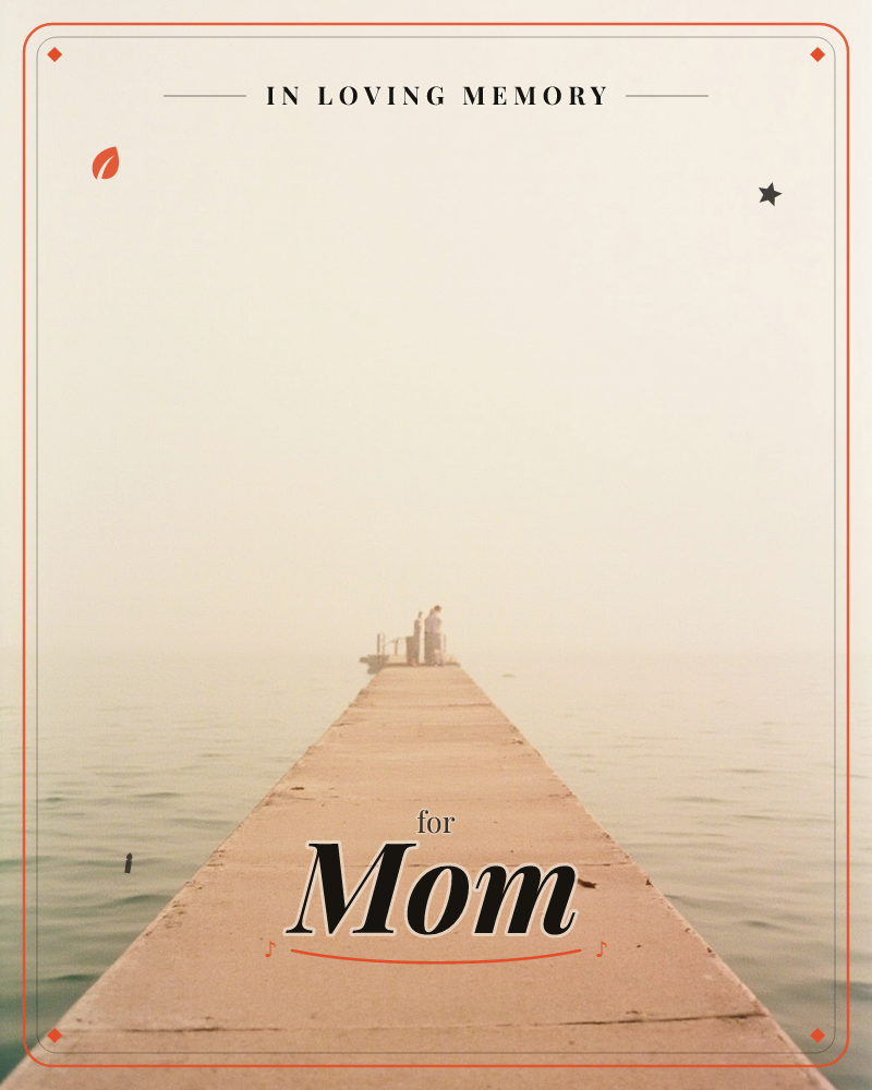 A long stone pier stretches out into calm, pale water under a hazy, colourless sky, narrowing to a soft vanishing point in the mist, a memory e-card design