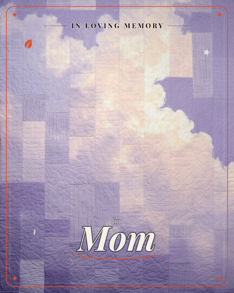 This card looks like a patchwork quilt pieced into tall vertical strips, stitched together to form a soft cloudscape drifting across a lavender sky, a memory e-card design