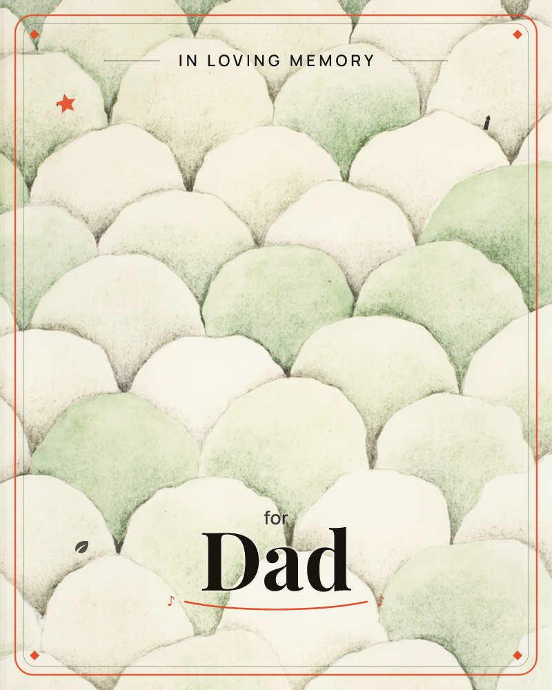 A repeating pattern of soft scalloped, shell-like shapes fills the page in rows, each rounded arch shaded with a gentle gradient from pale cream to a…, a memory e-card design