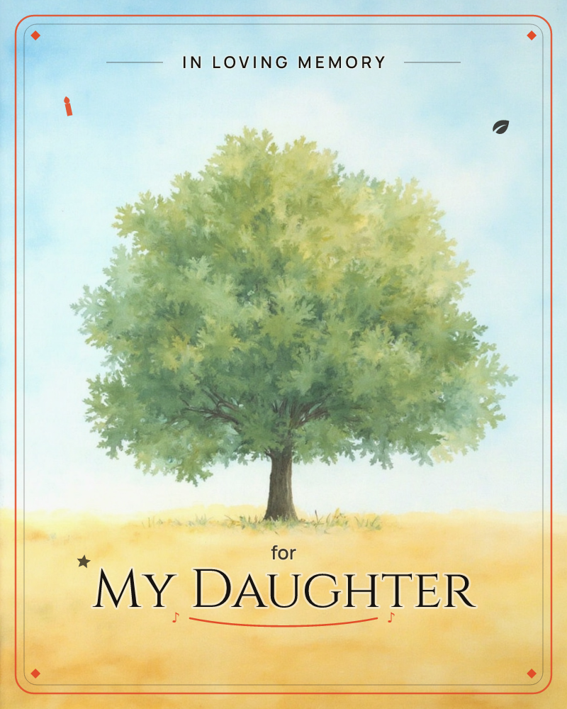 A single broad oak stands alone in a golden field beneath a soft pale-blue sky, a memory e-card design