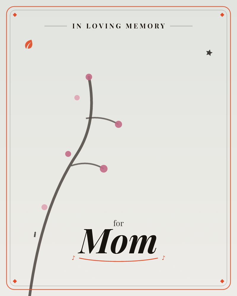 A single slender branch curves upward against a soft, vignette-lit backdrop, dotted with simple round pink and rose-coloured buds instead of leaves, a memory e-card design by @DittyCityTeam
