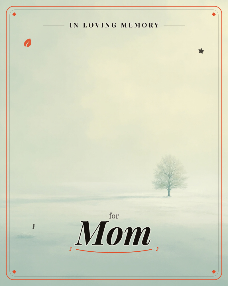 A single bare tree stands alone in a vast snow-covered field, its faint shadow stretching across the white ground, a memory e-card design