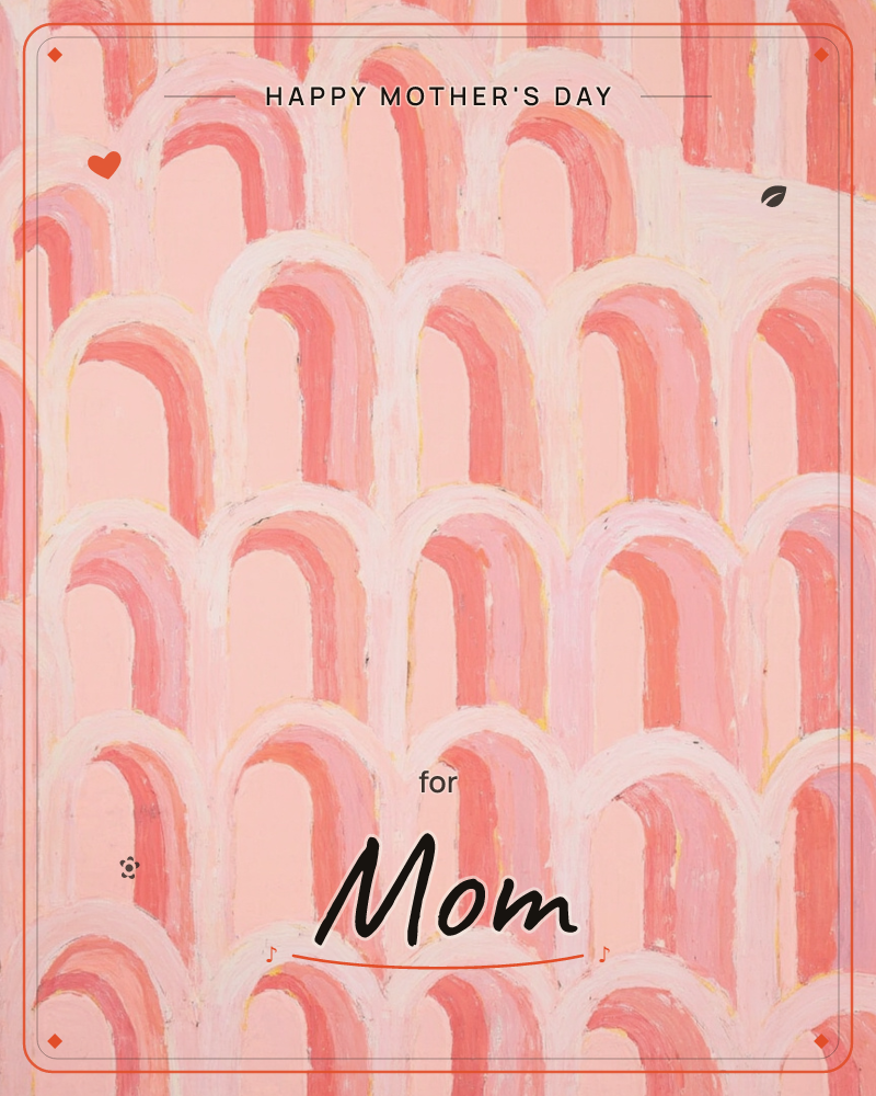 Rows of hand-painted arches repeat across the page like tiled rooftops or scallop shells, each one outlined in cream and filled with coral, dusty pink…, a mothersday e-card design