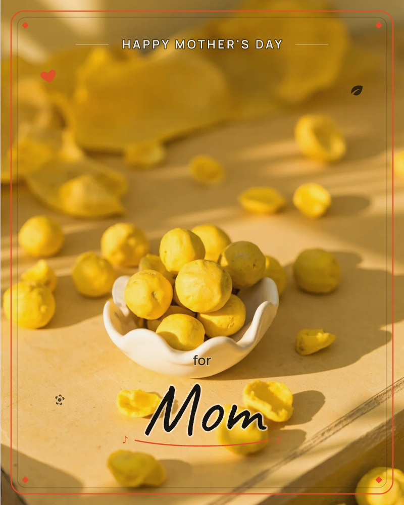 A small scalloped white dish holds a heap of golden roasted chickpeas, spilling out onto a warm tan surface under low, raking light that casts long…, a mothersday e-card design