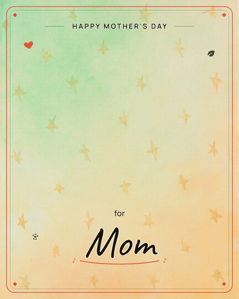 A soft watercolour wash drifts from mint green at the top into pale cream and warm apricot below, scattered with small golden four-pointed stars of…, a mothersday e-card design