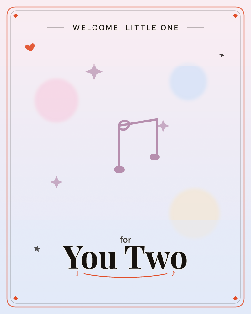 A soft gradient sky drifts from dusky mauve at the top through pale lilac to cool grey below, dotted with hazy blurred circles in pink, blue and cream…, a new baby e-card design by @DittyCityTeam