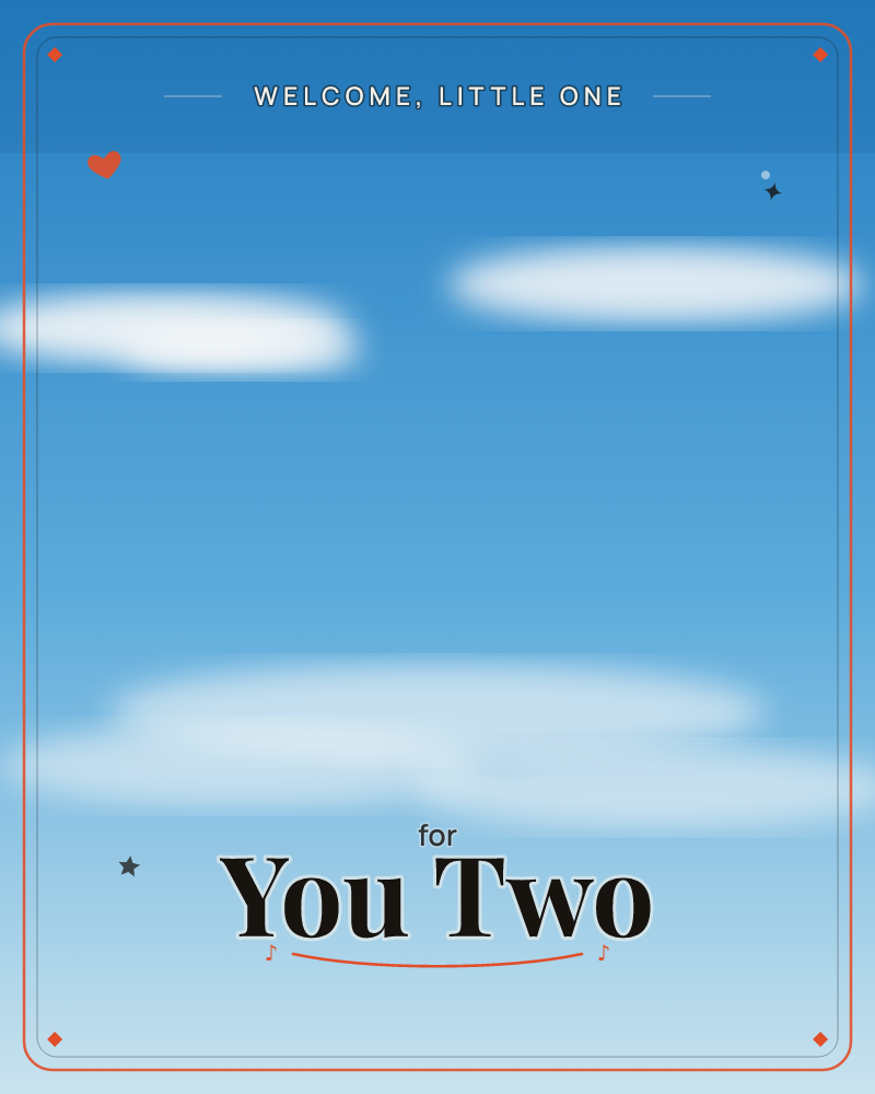 A simple sky fills the whole card, deep blue at the top fading down through soft haze to a pale grey horizon, a new baby e-card design by @DittyCityTeam