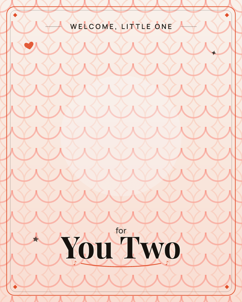 A repeating scallop and diamond pattern in soft coral lines covers the page, glowing brighter at the centre and fading into dusky mauve at the edges, a new baby e-card design by @DittyCityTeam