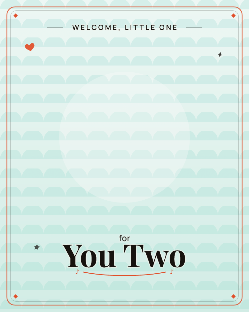 A soft repeating pattern of scalloped, rainbow-like arches in muted seafoam and mint tones fills the page, with a pale glowing circle at the centre…, a new baby e-card design by @DittyCityTeam