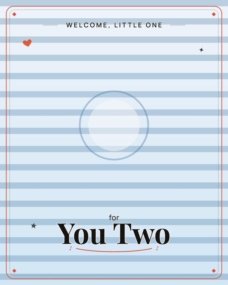 A minimalist card in horizontal bands of soft blue and white, brightening toward the center where a pale glowing circle sits inside a thin ringed outline, a new baby e-card design by @DittyCityTeam