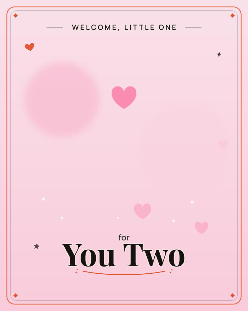 A soft pink backdrop glows with a hazy circular light in one corner, like a blurred spotlight or rising moon, a new baby e-card design by @DittyCityTeam